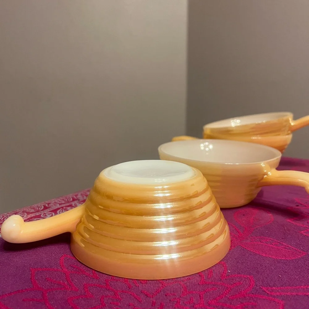 Fire King Anchor Hocking Vintage 50’s Peach Luster Beehive Bowls x 4 NEW!